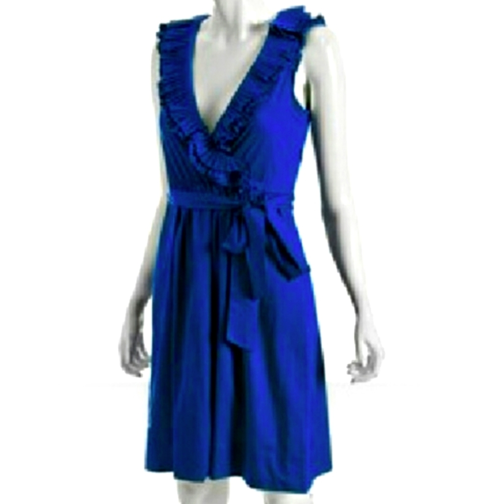 Max & Cleo blue classic evening cocktail dress w/ ruffles size 2 wedding